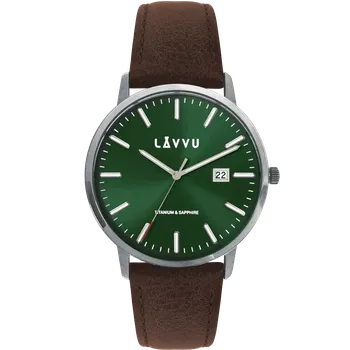 Hodinky LAVVU Zelené náramkové pánské hodinky se safírovým sklem Copenhagen Titanium Green LWM0261