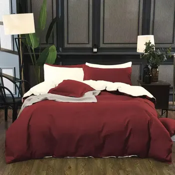 Povlečení OBOUSTRANNÉ BAVLNĚNÉ POVLEČENÍ DUO 140X200/70X90cm - bordó -smetanové + POVLAK NA POLŠTÁŘEK ZDARMA