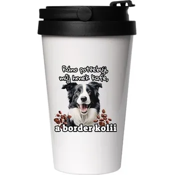 Cestovní nerezový hrnek s potiskem Kafe s border kolii