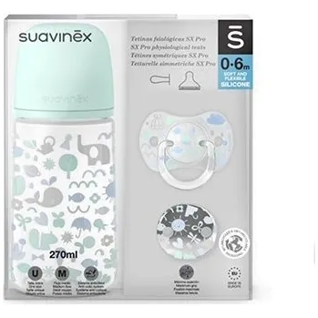 SUAVINEX Sada 270ml + dudlík fyziologický 0-6 m + klip Memories Modrá