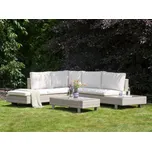 Rohová sedací souprava zahradní krémově bílá ratanová hliníková textilie polštáře 5místná s konferenčním stolkem terasa zahrada Beliani