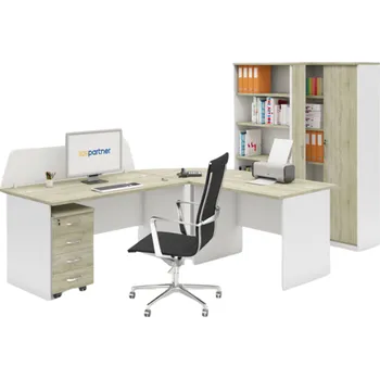 Kancelářská sestava B2B Partner Sestava kancelářského nábytku MIRELLI, typ A, bílá / dub sonoma