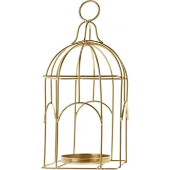 Svícen Kovový svícen zlatý, ptačí klec 26,5x11,8x11,8 cm