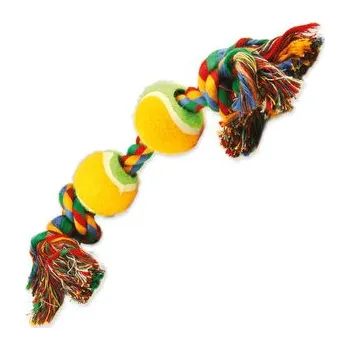 Hračka pro psa Hračka DOG FANTASY barevná 2 knoty + 2 tenisáky 35 cm