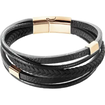 Náramek Evolution Group s.r.o. Náramek pánský s koženkovými pásky a zlatou sponou na magnet 43024.3 černý