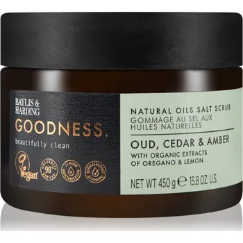 Tělový peeling Baylis & Harding Goodness Oud, Cedar & Amber solný peeling na tělo 450 g