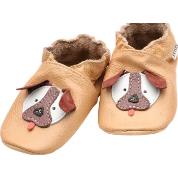 Capáčky EVTODI Kožené capáčky s koženou podrážkou pejsek 0-6 měsíců Béžová 18,5