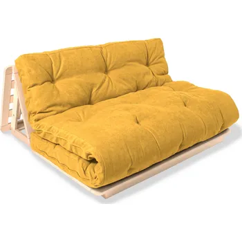 Pohovka Rozkládací futonová pohovka LAYTI 02 140 cm z masivu/žlutá