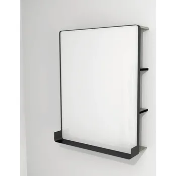 Zrcadlo LED zrcadlo do koupelny s osvětlením Devo Sonus 2.0 s poličkou 75,5 x 94 cm IP 44 Dakar Suedette Matt/černá SO2-LU75x94x27-F89