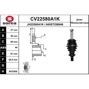 Autodíl Sada kloubů, hnací hřídel EAI CV22580A1K