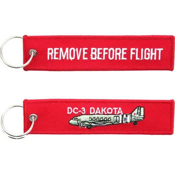 Přívěsek na klíče Fostex Remove before flight DC-3 Dakota - červený
