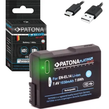 PATONA baterie pro foto Nikon EN-EL14/EN-EL14A 1030mAh Li-Ion Platinum USB-C nabíjení