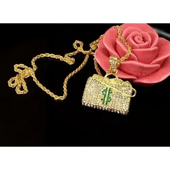 Řetízek Náhrdelník Kabelka dolar se zirkony NJ040