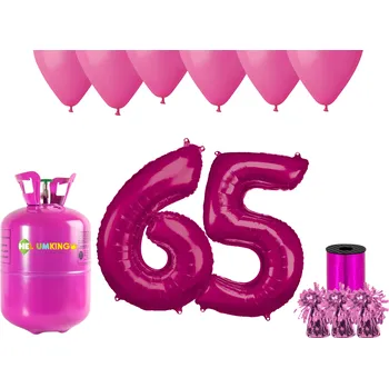 Helium do balónku HeliumKing Helium párty set na 65. narozeniny s růžovými balónky
