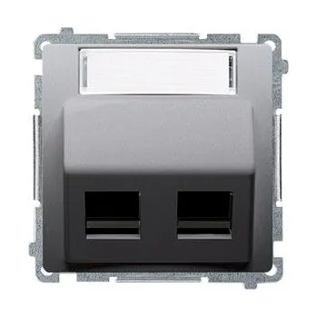 Elektrická zásuvka Simon BMGPS2P.02/43 Krytka telekomunikačních zásuvek pro PANDUIT, šikmá, dvojitá s popisovým polem stříbrná