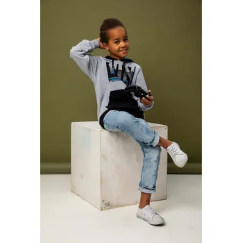 Chlapecká mikina Chlapecká mikina s kapucí WIN - šedý melanž 164