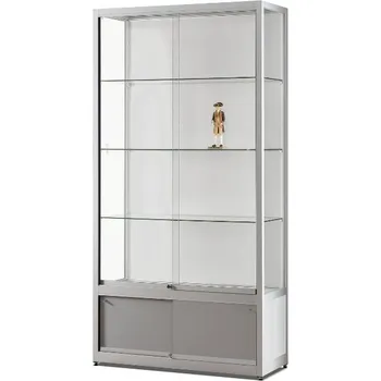 Prodejní regál MH Technic s.r.o. Skleněná vitrína 1000x1984x400 mm s úložným prostorem, páskové LED osvětlení, stříbrná