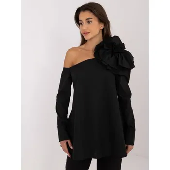 Dámská halenka Dámská halenka s květinovou broží košilová černá