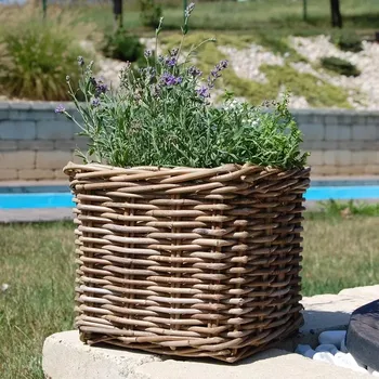 Květináč RATANOVÝ KOŠÍK CLASIC, Grey, 27x27x25 cm (Van der Leeden®)