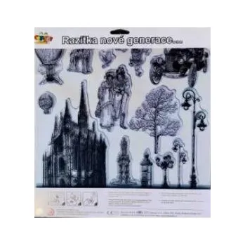 Dětské razítko Gelová razítka na stěnu 30 x 30 cm - Historické město s automobilem