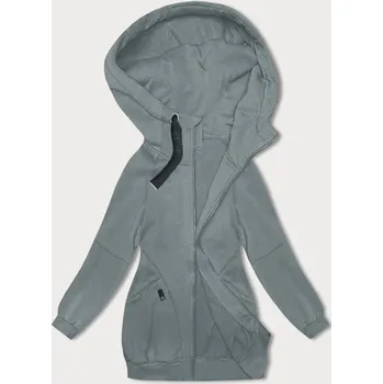 Dámská bunda Šedozelená volná dlouhá dámská mikina se stahovacími lemy (AMG-332A) odstíny zelené S (36)