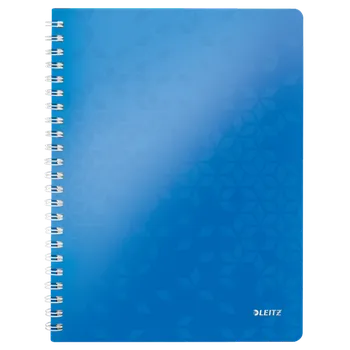 Sešit Blok na psaní Leitz WOW A4, linkovaný, drátěná vazba s PP deskami, modrý