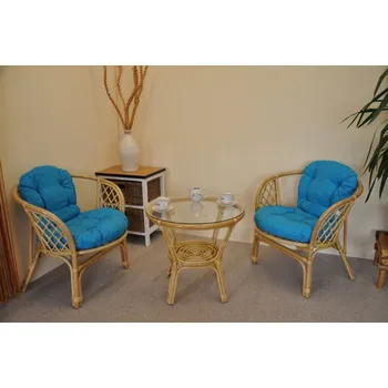 Sedací souprava Axin Trading1 Ratanová sedací souprava Bahama malá medová polstry tyrkysový melír