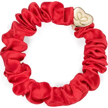 Gold Heart Silk Scrunchie Chilli Red