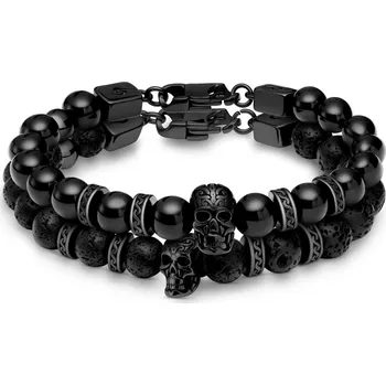 Náramek Rico černé náramky z lávových kamenů a onyxu s lebkou - Arkai