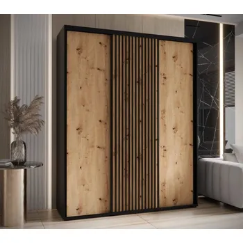 Šatní skříň Skříň s posuvnými dveřmi 200 cm - Lanko Barva: Černá/dub Artisan