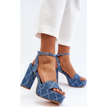 Dámské sandále Džínové sandály na podpatku Acrana Barva: Modrá, Velikost: 41