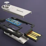Bluetooth hudební přijímač BASEUS zabudovaný v kabelu USB-A / 3,5mm jack Aux - kroucený - šedý