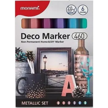 Monami deco marker "metallic set", sada 6ks, hrot 2mm
