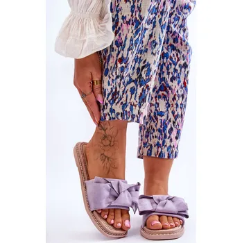 Dámské pantofle Semišové Dámské Pantofle S Mašlí Ambra Barva: Fialová, Velikost: 36