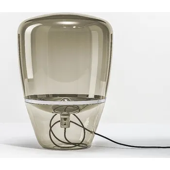 Stojací lampa Brokis Designová stolní lampa Balloons medium, PC857, 1xE27 Barva skla: Hnědá kouřová - transparentní sklo, Barva el. vedení: Textilní kabel - bílý, Reflektor: kov - černý matný komaxit