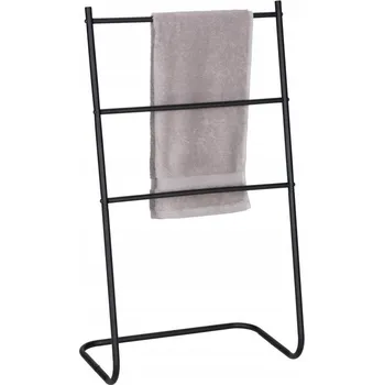 Držák na ručník KOUPELNOVÝ STOJAN NA RUČNÍKY KOVOVÝ TŘÍRAMENNÝ ČERNÝ ŽEBŘÍK