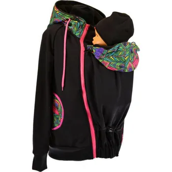 Shara Nosící mikina - černá/paví pera/ růžová Velikost: M, Vzor: černá/paví pera