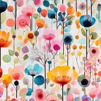 Satén elastický premium letní květiny Extrem