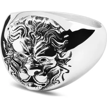 Prsten Pečetní prsten Lev stříbrné barvy - Moody Mason