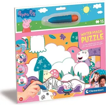 puzzle pro nejmenší CLEMENTONI Puzzle s malováním vodou Water Magic: Prasátko Peppa 15 dílků