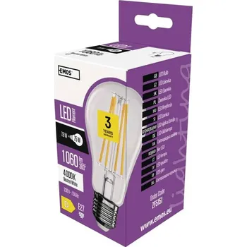 Žárovka LED žárovka Filament A60 / E27 / 7,8W (75W) / 1060 lm / neutrální bílá Emos