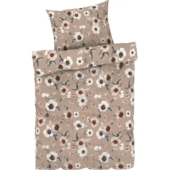 Povlečení LIVARNO home Ložní povlečení z mikrovláknitého saténu, 140 x 200 cm, 70 x 90 cm (květiny/béžová/bílá)