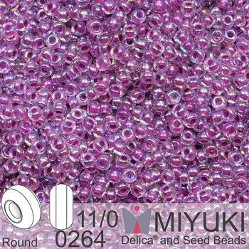 Korálek Korálky Miyuki Round 11/0. Barva 0264 Raspberry Lined Crystal AB. Balení 5g.