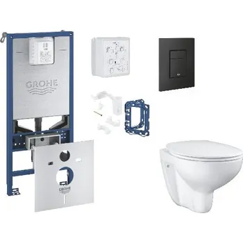 WC sada Grohe Rapid SLX - Set předstěnové instalace, klozetu, sedátka SoftClose, tlačítka Even a sady pro vhazování tablet, phantom black SANI11BB5125