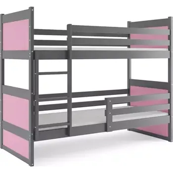 BMS GROUP Dětská patrová postel Rico - 2 osoby, 80x160 bez úložného prostoru s matrací – Grafit, Růžová
