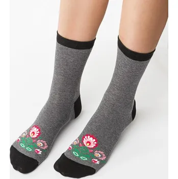 Dámské ponožky Šedé dámské folklorní ponožky Art.118 KJ046, GRAY MELANGE Velikost: 35/37