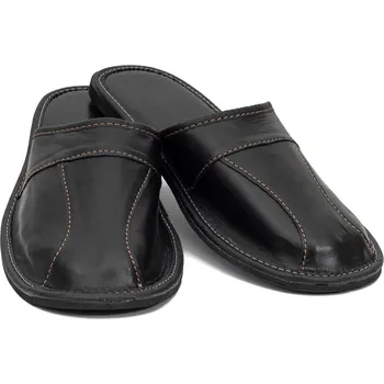 Pánské pantofle Pánské kožené papuče Model 8A černé, VELIKOST 46