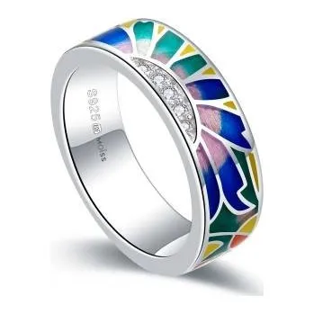Prsten Luxusní stříbrný prsten s barevným smaltem STRP0583F + dárek zdarma