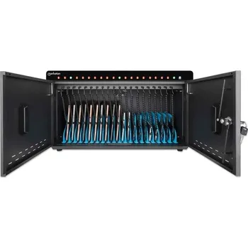 Pouzdro na mobilní telefon MANHATTAN stolní nabíjecí skříň - 20 portů, 360 W, přepěťová ochrana, tichá ventilace, kovové pouzdro, černá