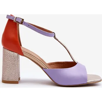 Dámské sandále Kožené sandály na podpatku Laura Messi 2759 Barva: Fialová, Velikost: 37
